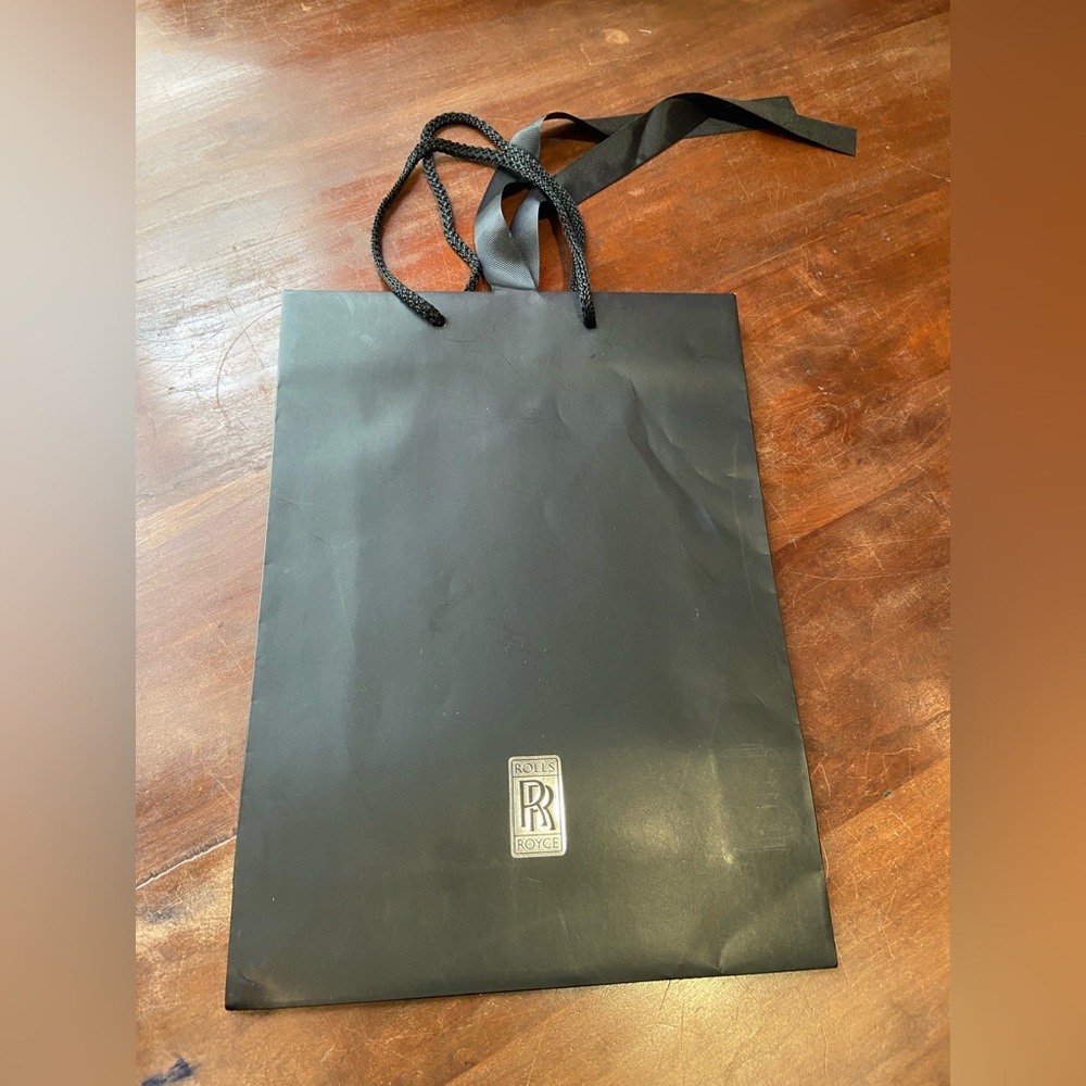 Rolls Royce Paper Shopping Bag Black w/ silver‎ logo grosgrain ribbon tie close